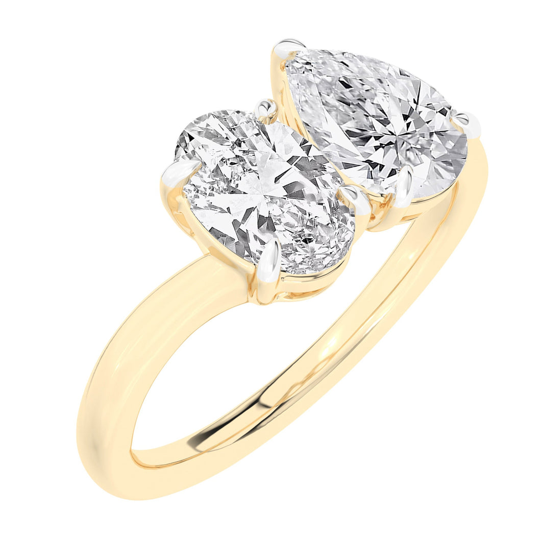 2ctw Oval and Pear Lab Grown Diamond Toi et Moi Yellow Gold Engagement Ring - Size 5