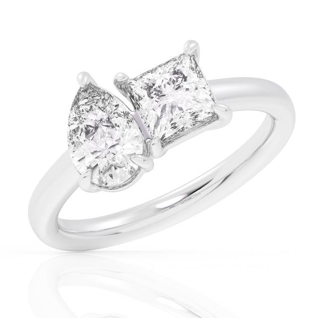 2ctw Pear and Princess Lab Grown Diamond Toi et Moi White Gold Engagement Ring - Size 5