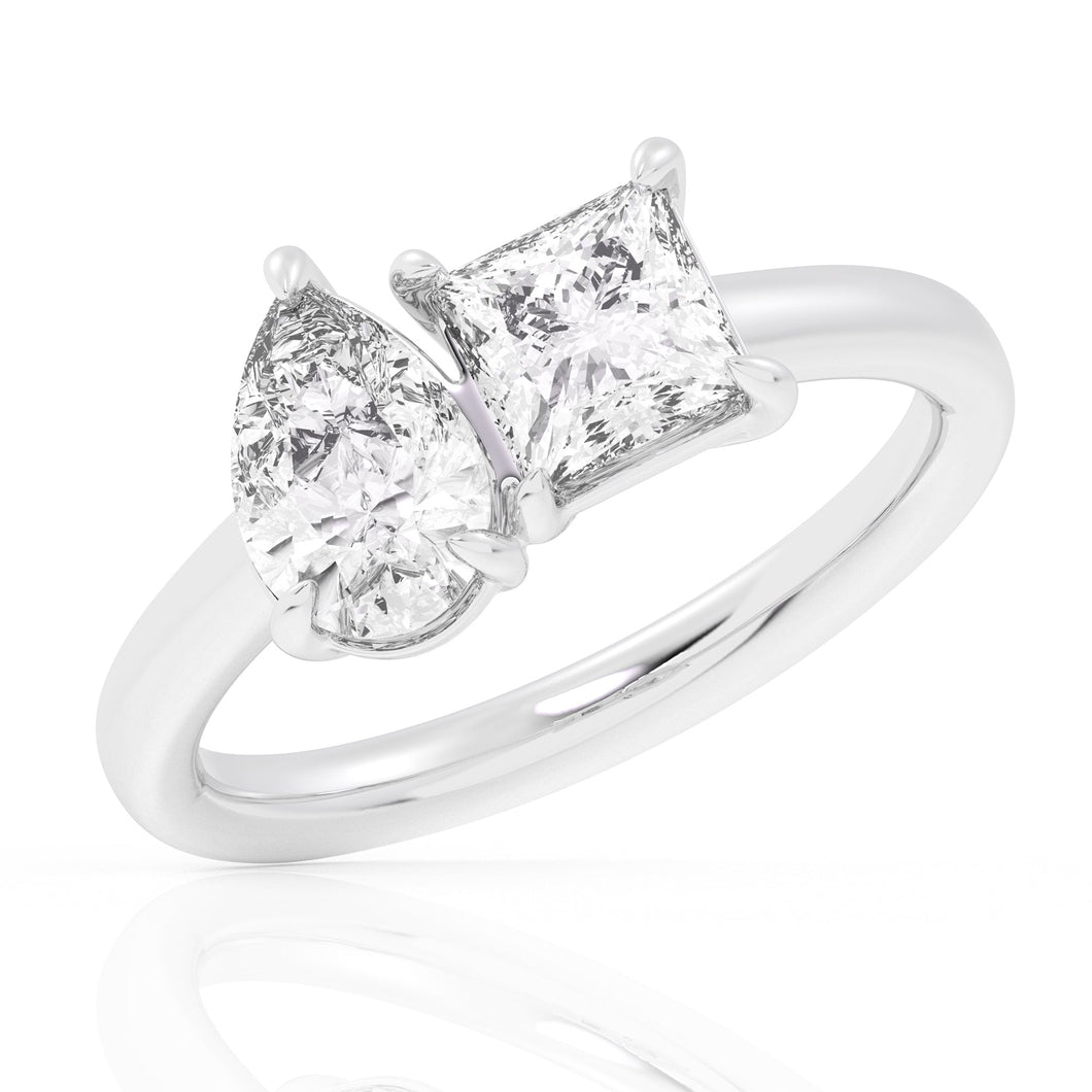 2ctw Pear and Princess Lab Grown Diamond Toi et Moi White Gold Engagement Ring - Size 5