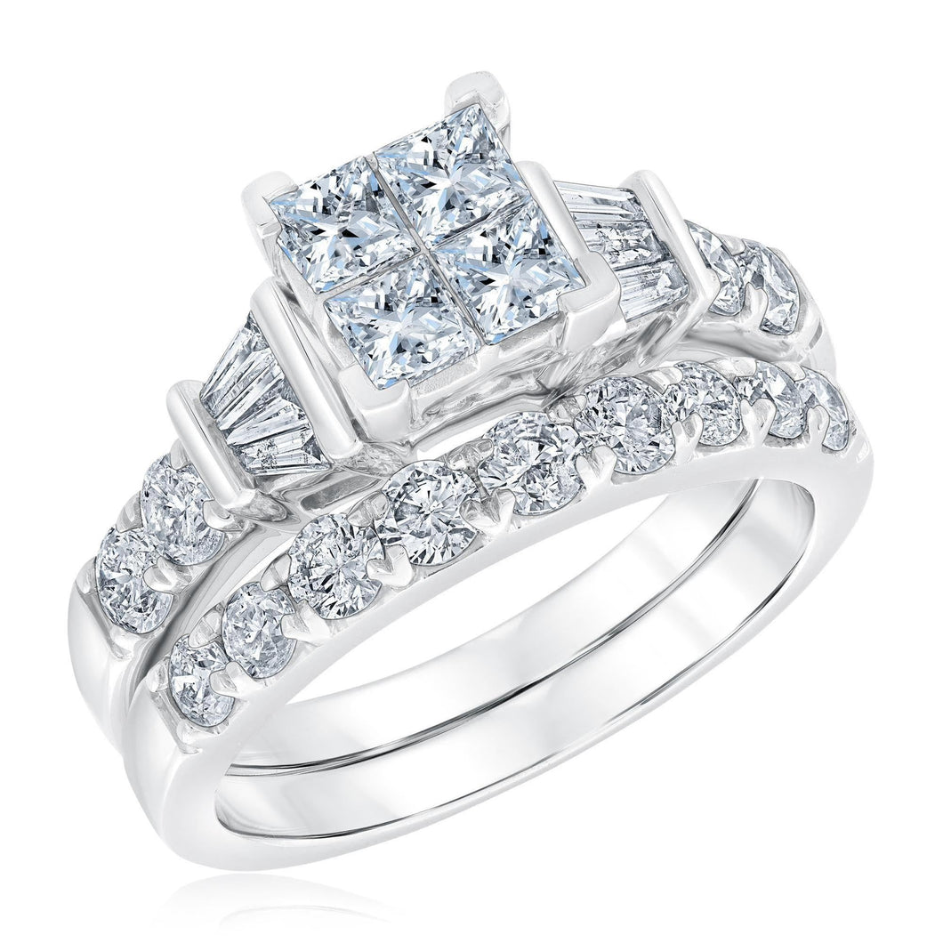 2ctw Princess Diamond Composite White Gold Engagement and Wedding Ring Bridal Set | Harmony Collection