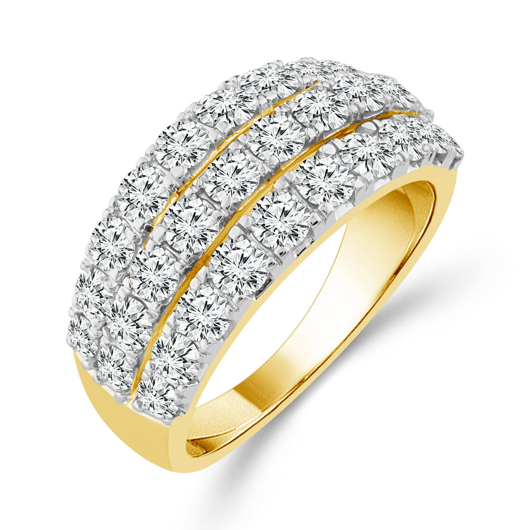2ctw Round Diamond Three-Row Yellow Gold Anniversary Band - Embrace Collection - Size 6