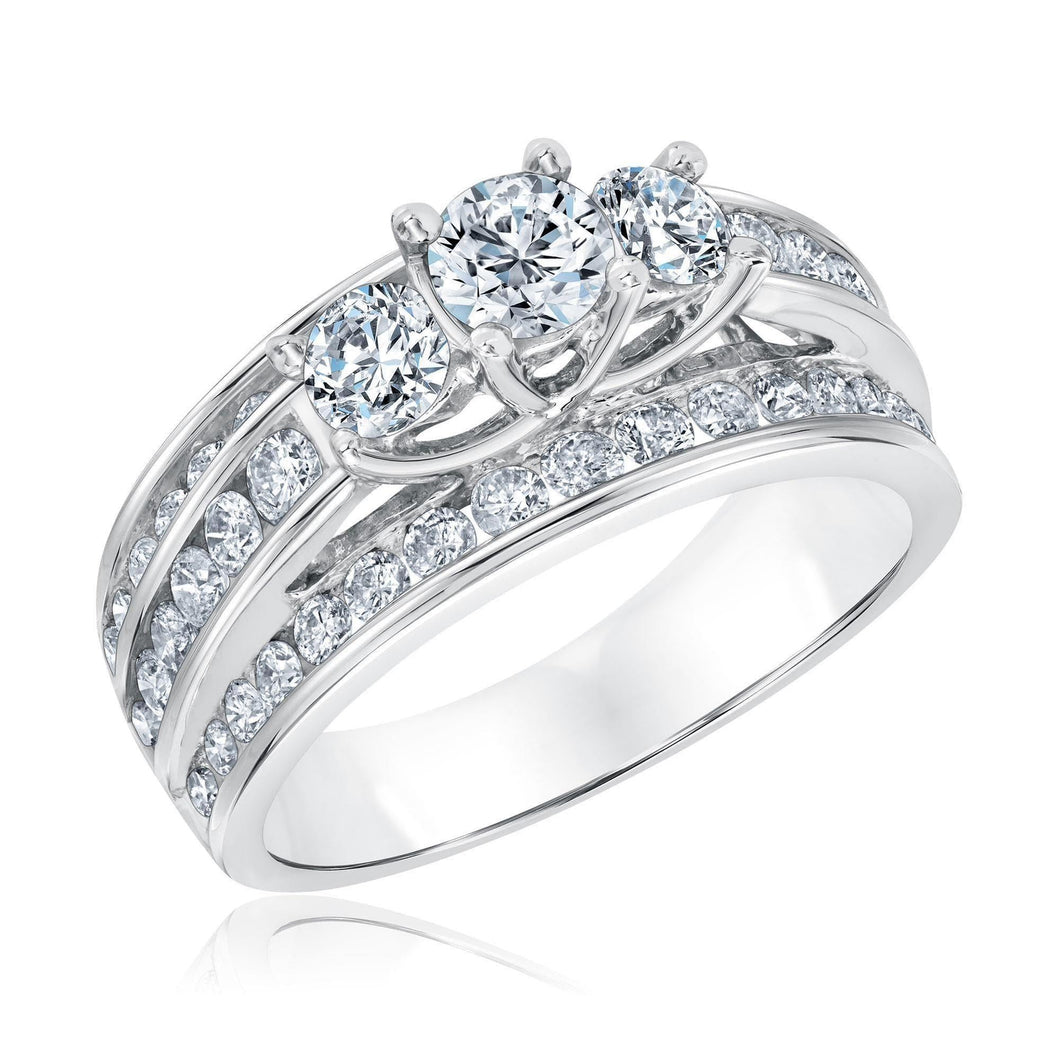 2ctw Round Diamond Three-Stone White Gold Engagement Ring - Timeless Collection