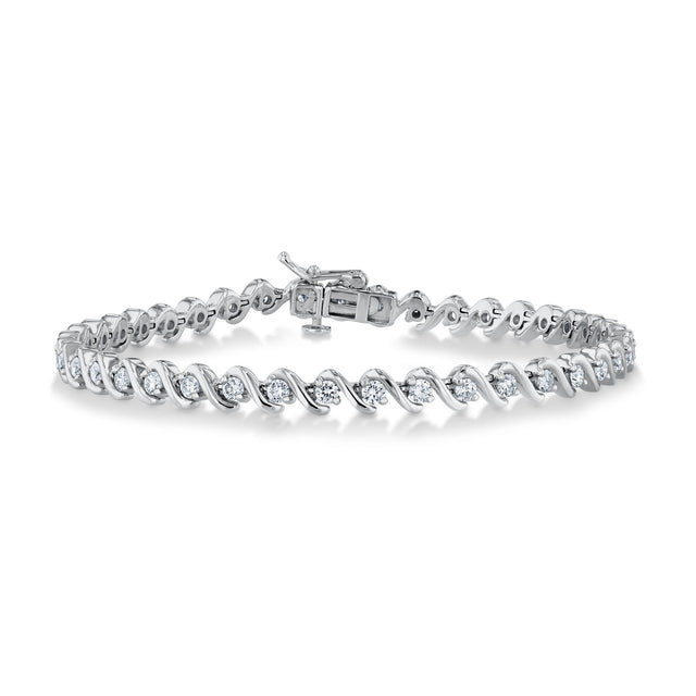 2ctw Round Lab Grown Diamond White Gold Swirl Tennis Bracelet