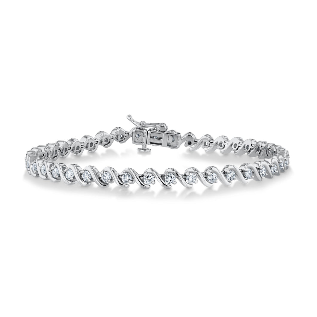 2ctw Round Lab Grown Diamond White Gold Swirl Tennis Bracelet