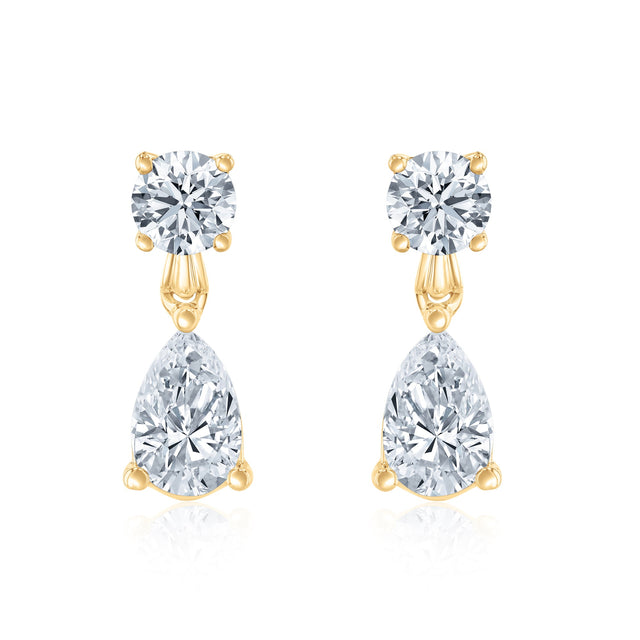 2ctw Round and Pear Lab Grown Diamond Yellow Gold Drop Earrings