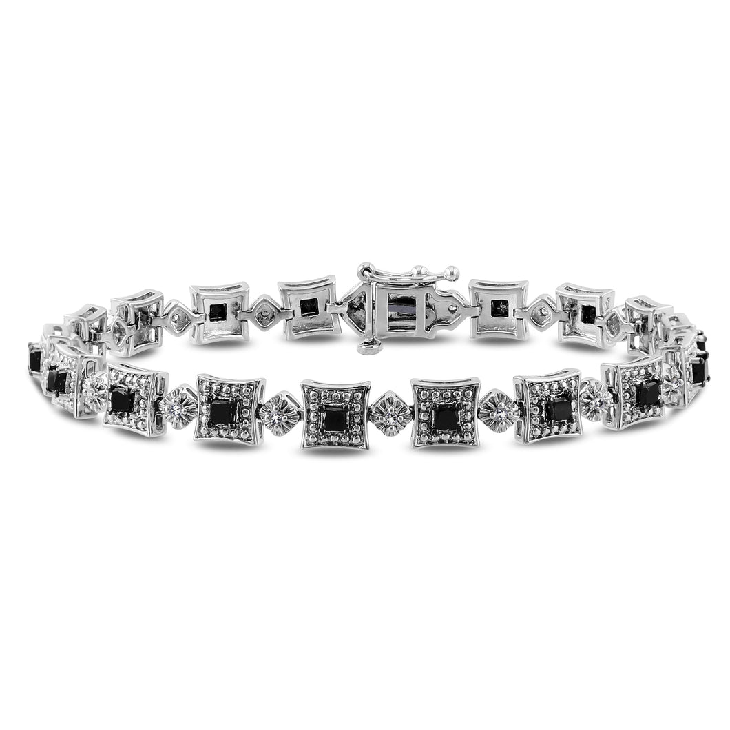 2ctw Treated Black Diamond and Diamond Sterling Silver Bracelet