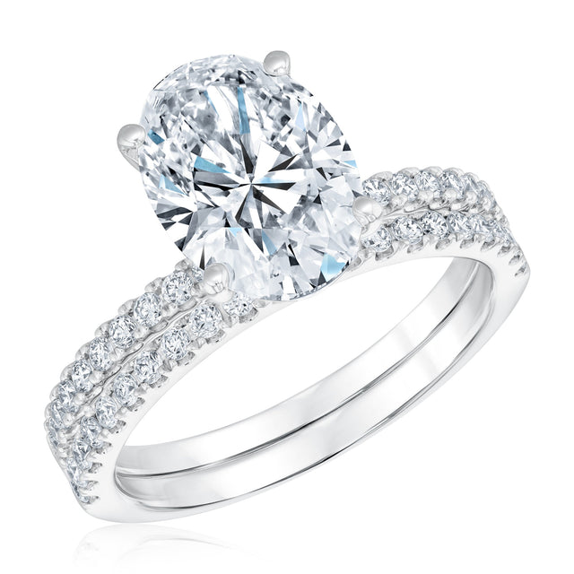 3 1/2ctw Oval Lab Grown Diamond White Gold Engagement and Wedding Ring Bridal Set