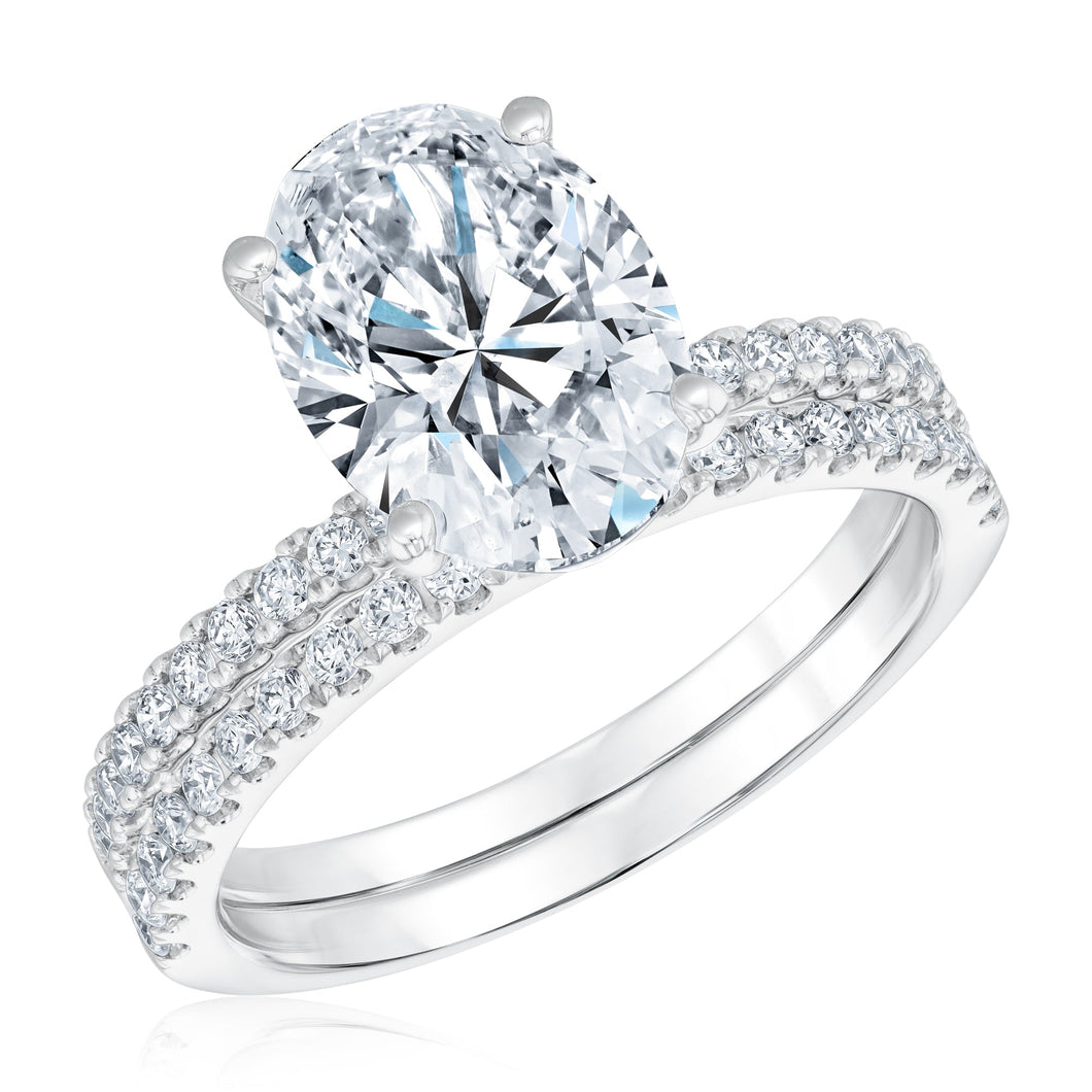 3 1/2ctw Oval Lab Grown Diamond White Gold Engagement and Wedding Ring Bridal Set