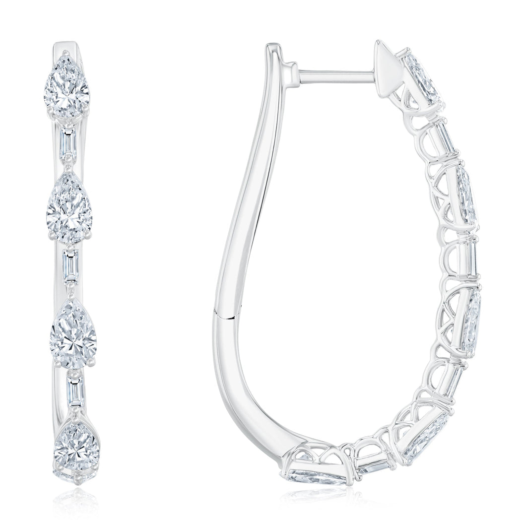 3 1/4ctw Pear and Baguette Lab Grown Diamond White Gold Hoop Earrings