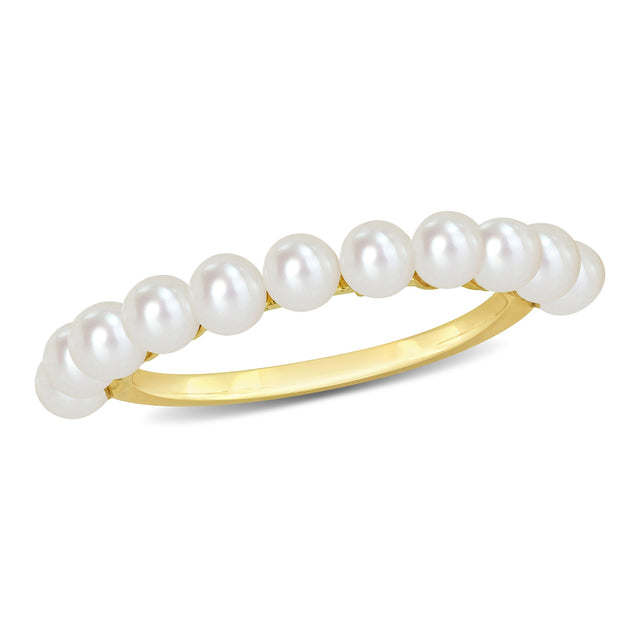 3-3.5mm White Freshwater Cultured Pearl Yellow Gold Band Ring | Size 5
