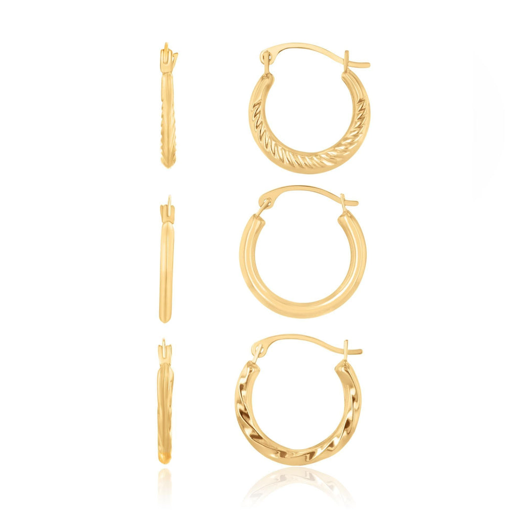 3 Piece Yellow Gold Hoop Earring Set