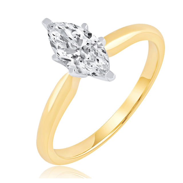 3/4ct Marquise Diamond Solitaire Yellow Gold Engagement Ring - Heritage Collection - Size 6