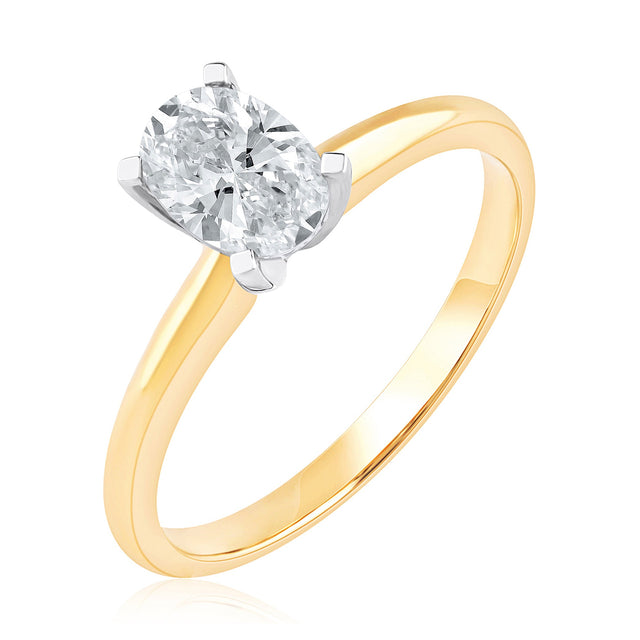 3/4ct Oval Diamond Solitaire Yellow Gold Engagement Ring - Heritage Collection - Size 5