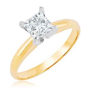 3/4ct Princess Diamond Solitaire Yellow Gold Engagement Ring - Heritage Collection - Size 5