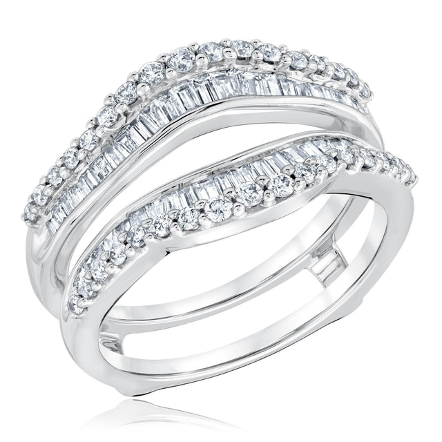 3/4ctw Baguette and Round Diamond White Gold Ring Guard | Embrace Collection