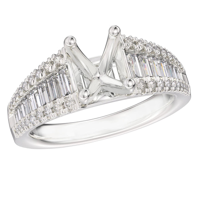 3/4ctw Diamond Baguette and Round White Gold Engagement Ring Setting - Design Collection - Size 8.5