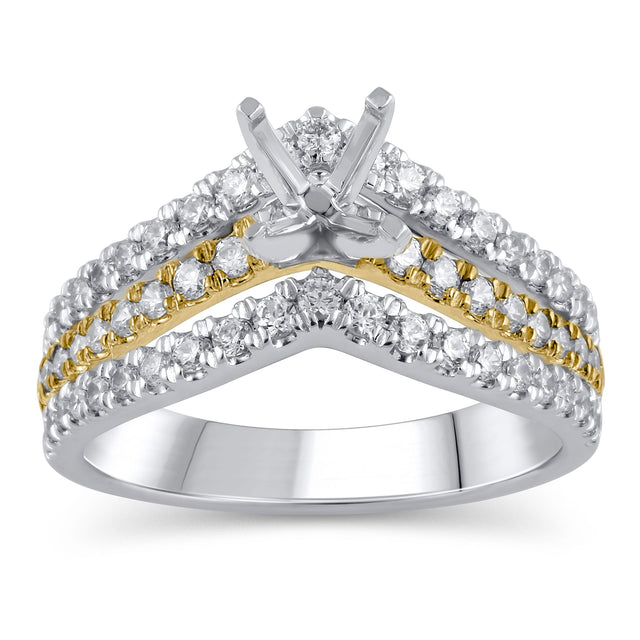 3/4ctw Diamond Chevron Two-Tone Engagement Ring Setting - Design Collection - Size 5