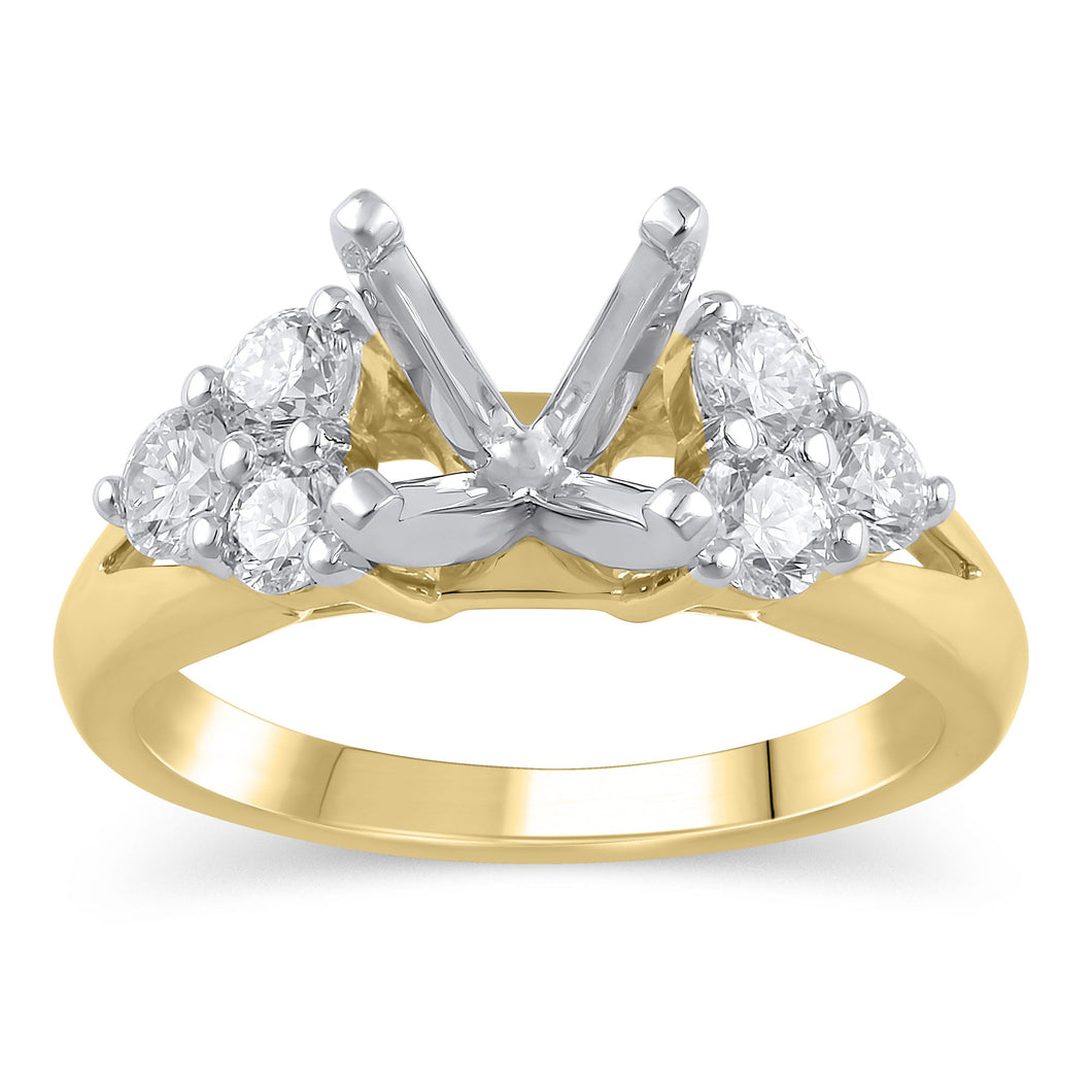 3/4ctw Diamond Cluster Yellow Gold Engagement Ring Setting | Design Collection | Size 5