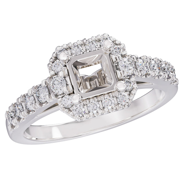 3/4ctw Diamond Cushion Halo White Gold Engagement Ring Setting - Design Collection - Size 5