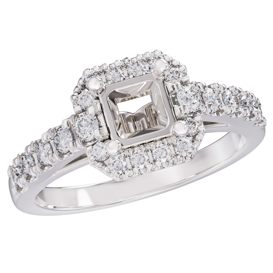 3/4ctw Diamond Cushion Halo White Gold Engagement Ring Setting - Design Collection - Size 5