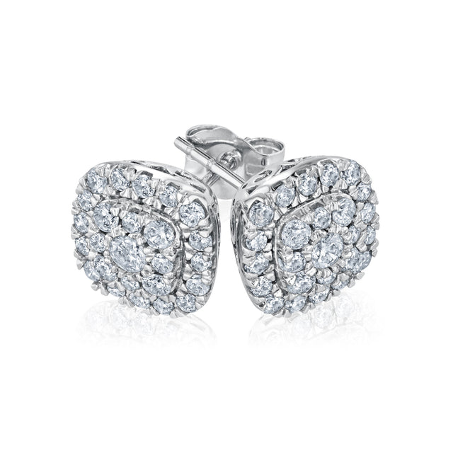 3/4ctw Diamond Cushion-Shaped Frame White Gold Stud Earrings