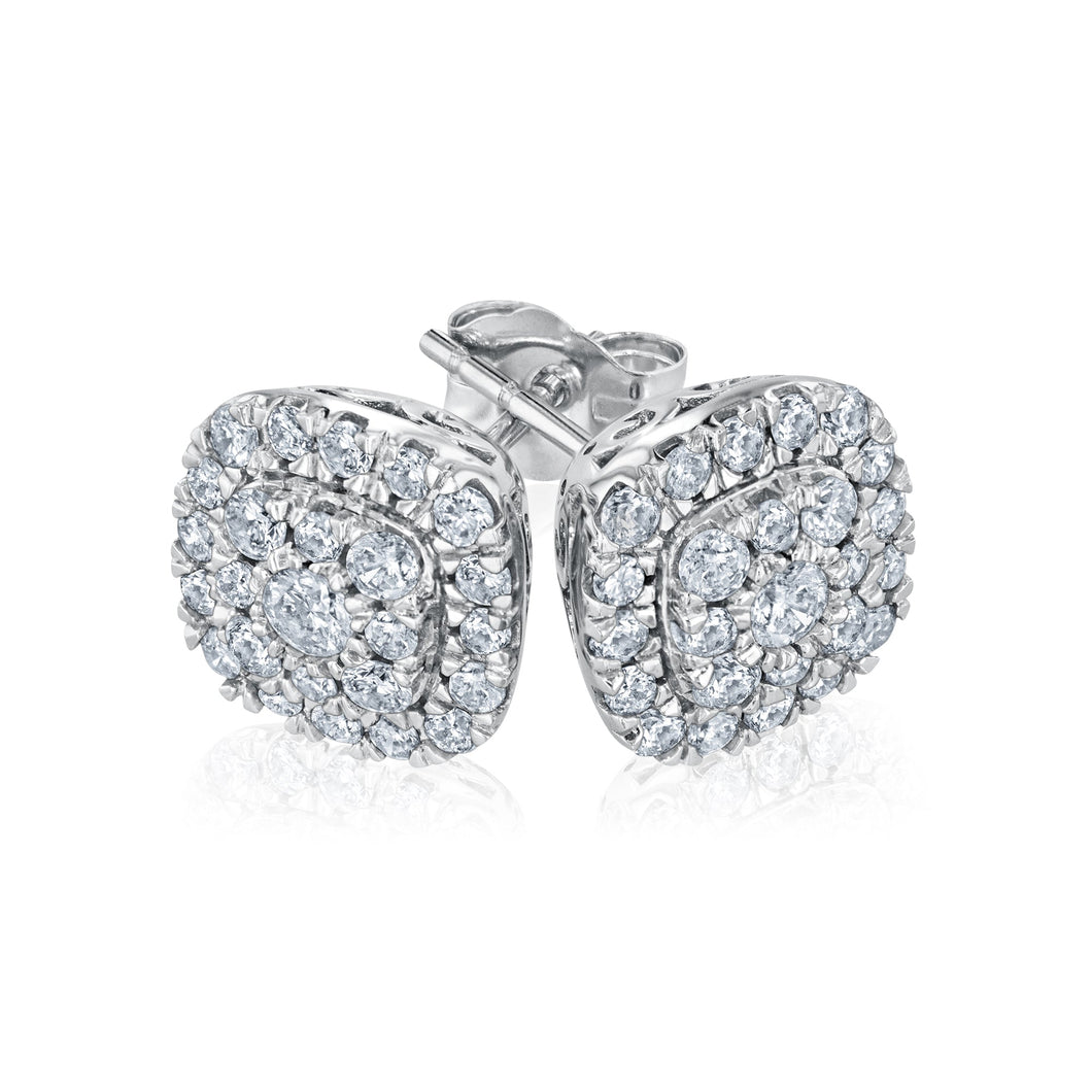 3/4ctw Diamond Cushion-Shaped Frame White Gold Stud Earrings