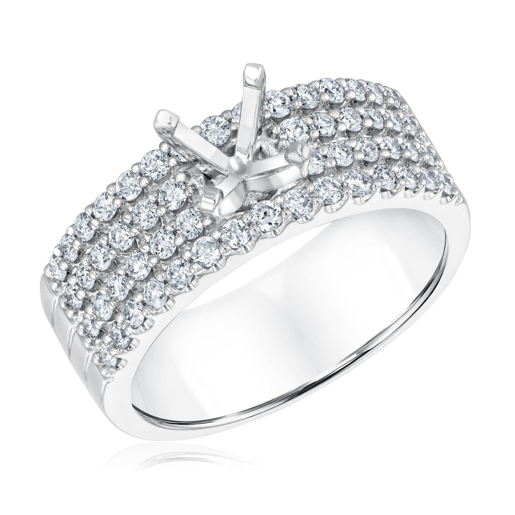 3/4ctw Diamond Four-Row White Gold Engagement Ring Setting - Design Collection - Size 5