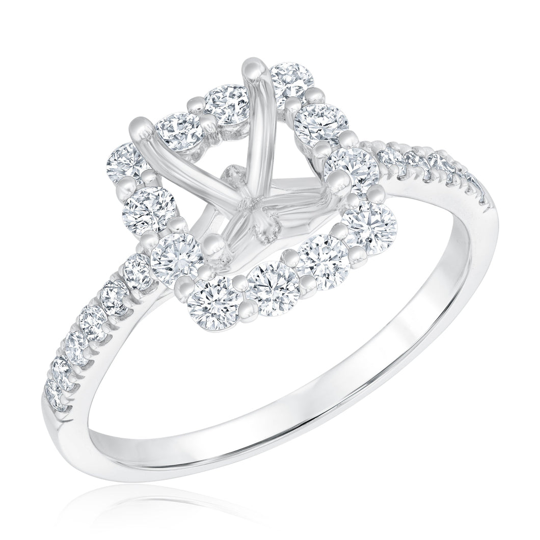 3/4ctw Diamond Halo White Gold Engagement Ring Setting | Size 5