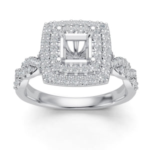 3/4ctw Diamond Princess Halo White Gold Engagement Ring Setting - Size 5