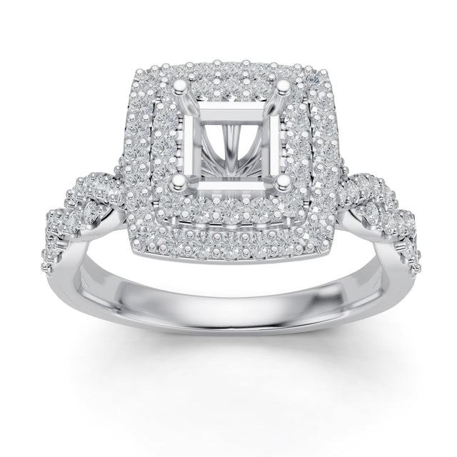 3/4ctw Diamond Princess Halo White Gold Engagement Ring Setting - Size 5