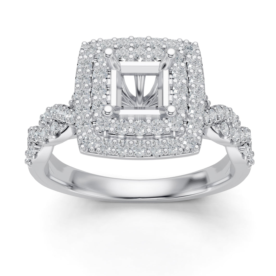 3/4ctw Diamond Princess Halo White Gold Engagement Ring Setting - Size 5