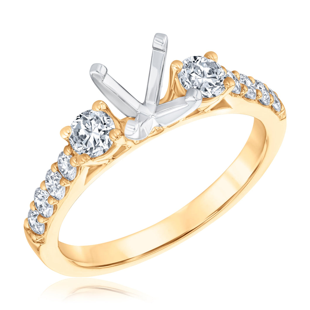 3/4ctw Diamond Three-Stone Yellow Gold Engagement Ring Setting - Size 5