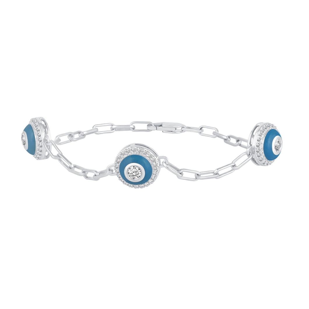 3/4ctw Diamond and Blue Enamel Halo Sterling Silver Link Bracelet