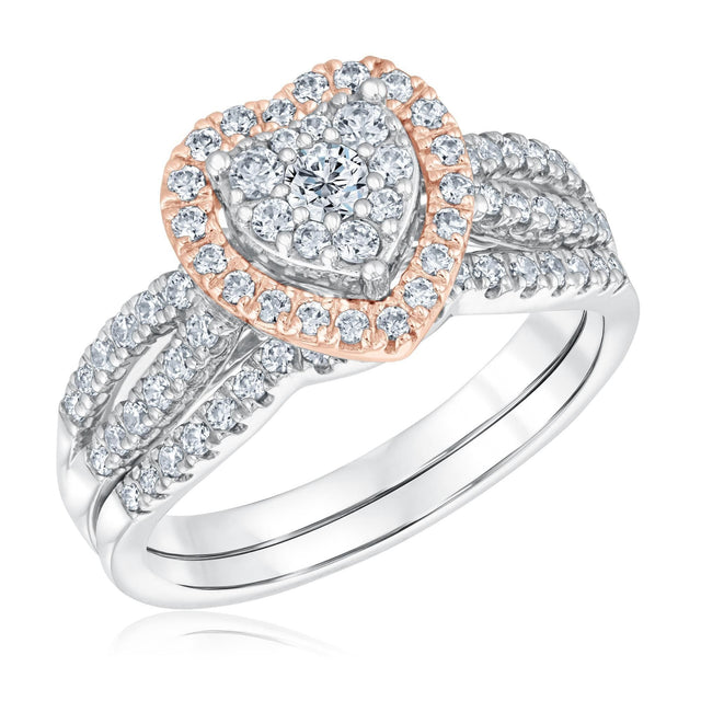 3/4ctw Heart Diamond Composite Two-Tone Engagement and Wedding Ring Bridal Set | Glow Collection