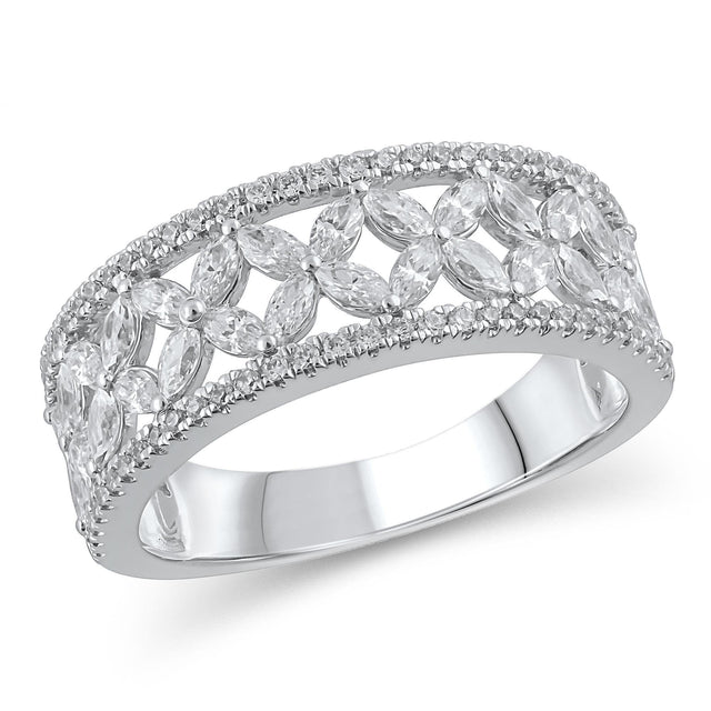 3/4ctw Marquise and Round Diamond Floral White Gold Anniversary Band - Embrace Collection - Size 5