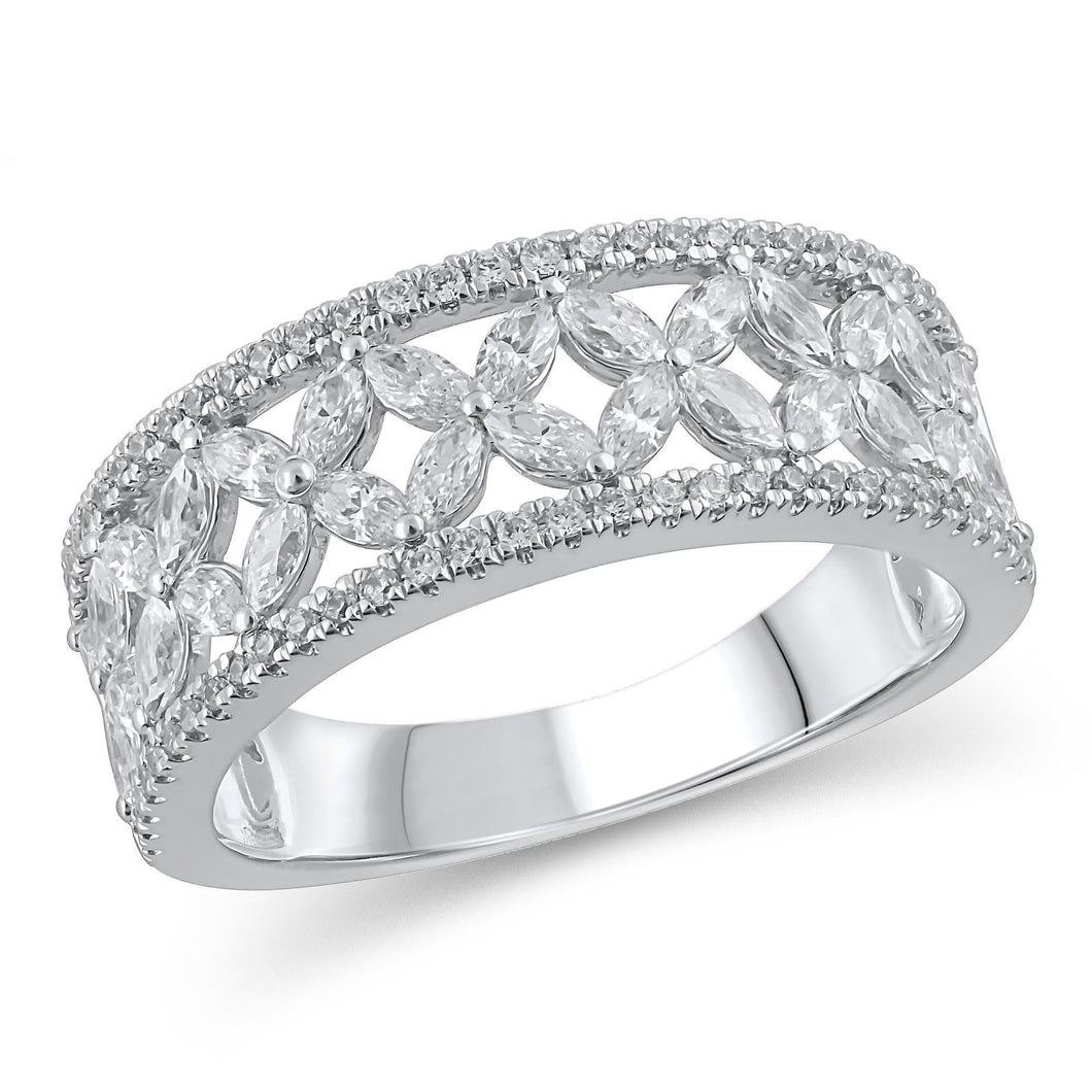 3/4ctw Marquise and Round Diamond Floral White Gold Anniversary Band - Embrace Collection - Size 5