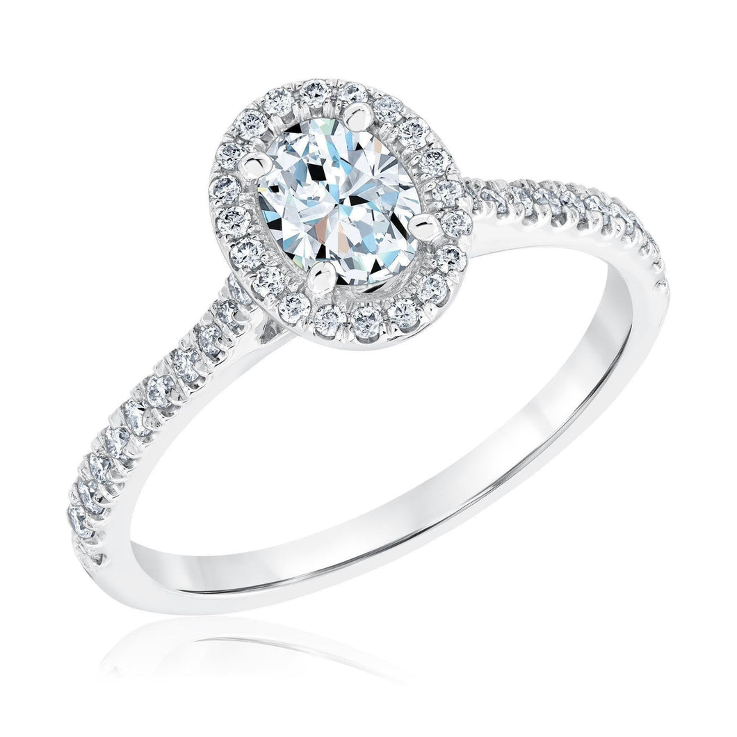 3/4ctw Oval Diamond Halo White Gold Engagement Ring