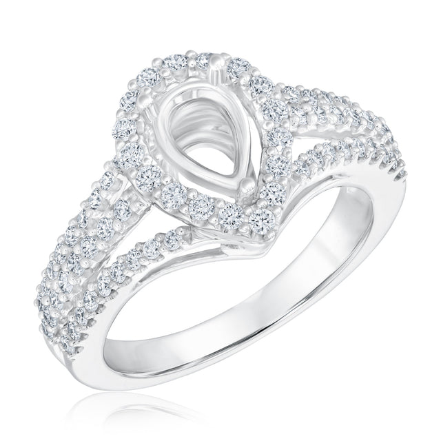 3/4ctw Pear Diamond Halo White Gold Engagement Ring Setting - Design Collection - Size 5