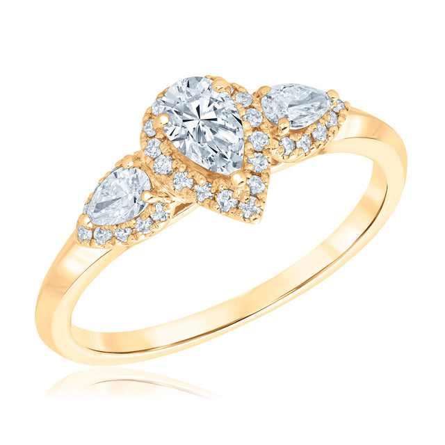 3/4ctw Pear Diamond Halo Yellow Gold Engagement Ring - Glow Collection