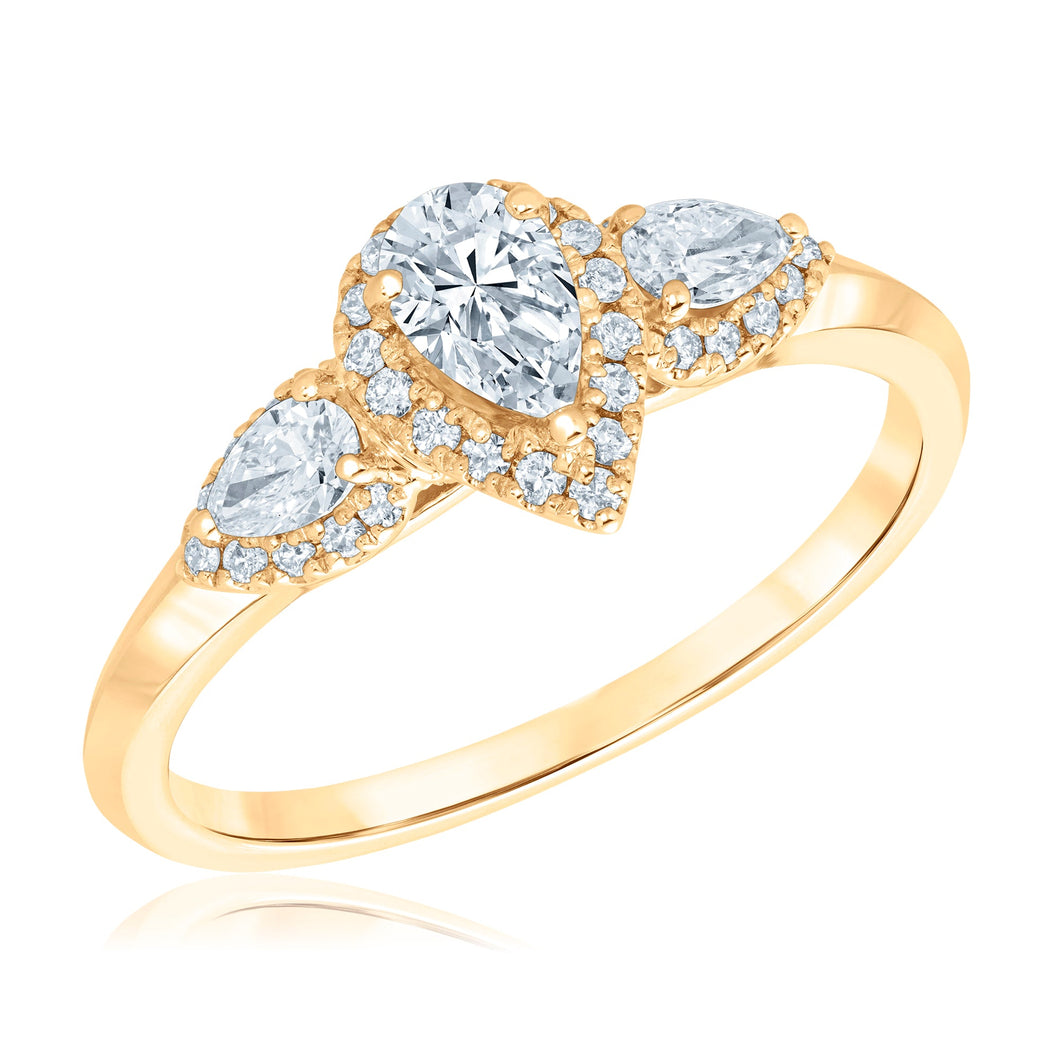 3/4ctw Pear Diamond Halo Yellow Gold Engagement Ring - Glow Collection