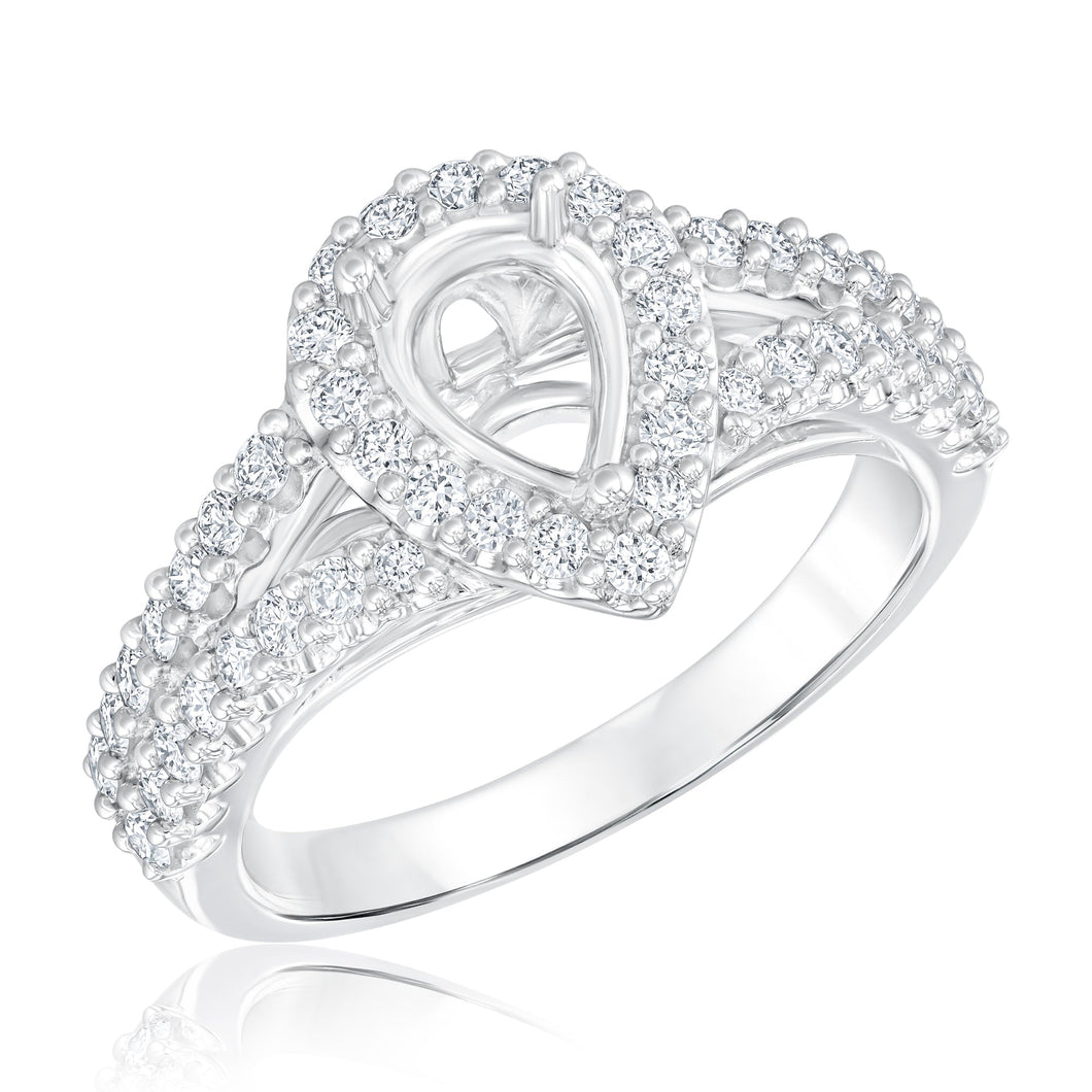 3/4ctw Pear-Shaped Diamond Halo White Gold Engagement Ring Setting - Design Collection - Size 7