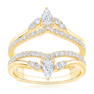 3/4ctw Pear and Round Diamond Yellow Gold Ring Guard - Embrace Collection