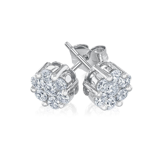 3/4ctw Round Diamond Composite Flower White Gold Stud Earrings