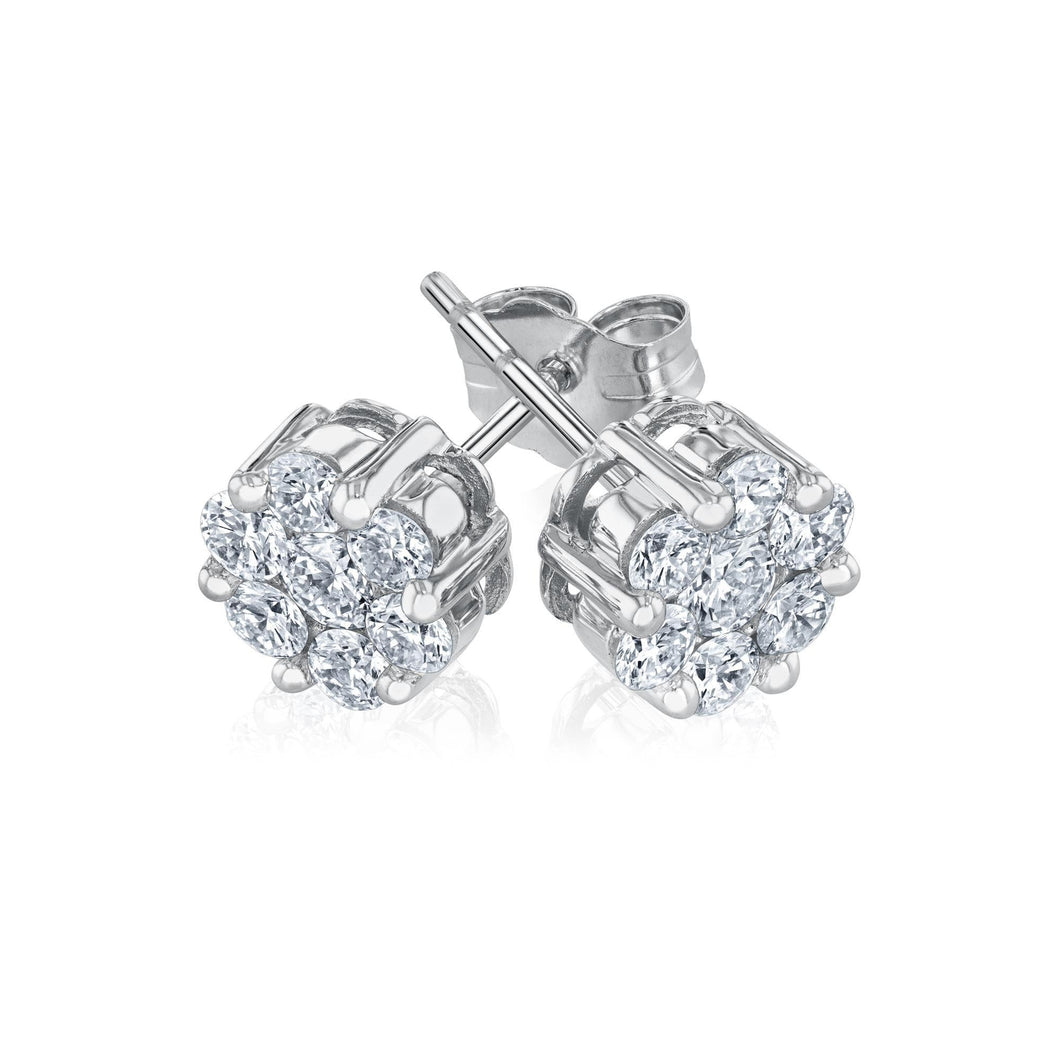 3/4ctw Round Diamond Composite Flower White Gold Stud Earrings