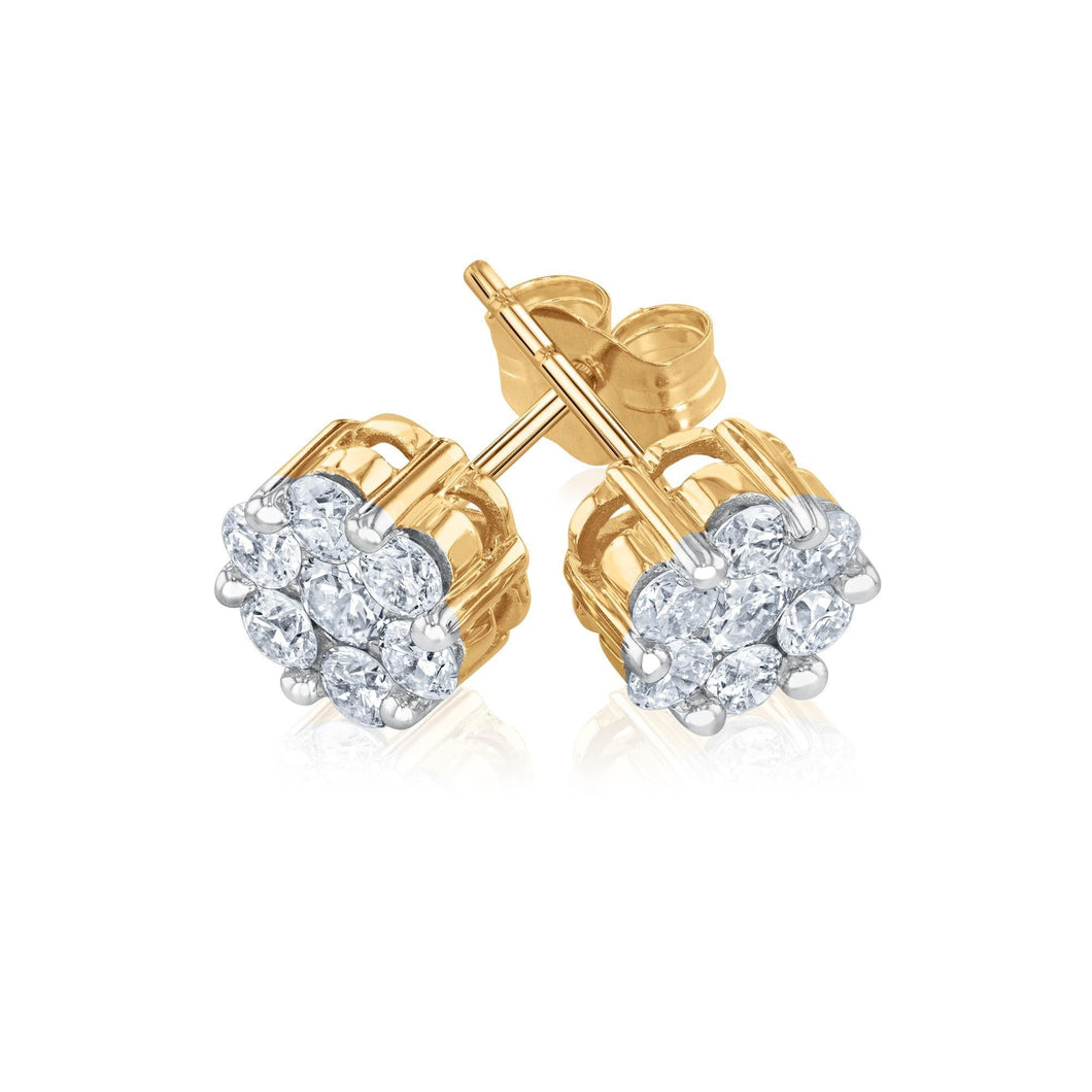 3/4ctw Round Diamond Composite Flower Yellow Gold Stud Earrings
