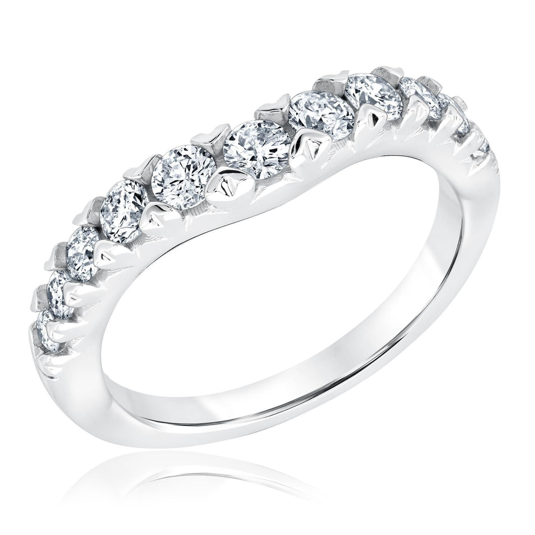 3/4ctw Round Diamond Curved White Gold Wedding Band | Embrace Collection