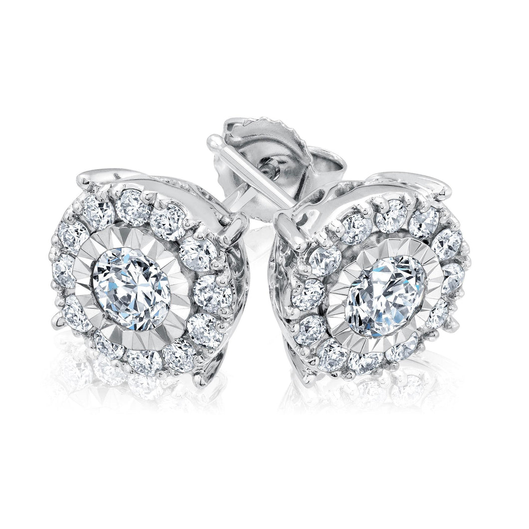 3/4ctw Round Diamond Halo Miracle Set White Gold Stud Earrings