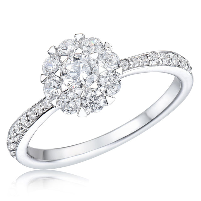 3/4ctw Round Diamond Halo White Gold Engagement Ring | Size 5
