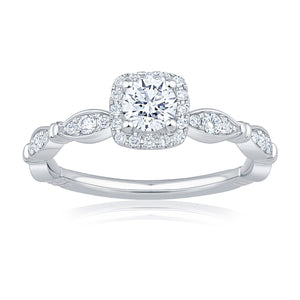 3/4ctw Round Diamond Vintage-Inspired White Gold Engagement Ring - Timeless Collection