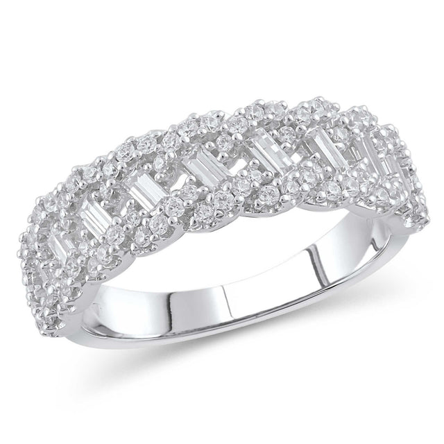 3/4ctw Round and Baguette Diamond Braided White Gold Anniversary Band - Embrace Collection - Size 8